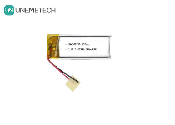 रिचार्जेबल लिथियम पॉलिमर बैटरी 501230 3.7V 170mAh वायरलेस ईयरफोन के लिए ली-पॉलीमर बैटरी