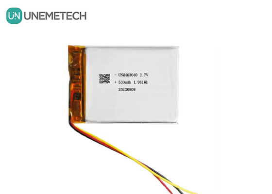 3.7V 530mAh कस्टम लिथियम पॉलिमर बैटरी 403040 UL1642 लंबी चक्र जीवन के साथ