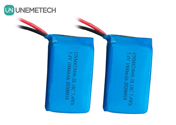 2S उच्च डिस्चार्ज दर लिपो बैटरी / 18C लिथियम पॉलिमर बैटरी 7.4v 1000mah 823048