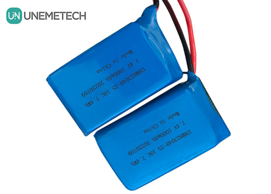 2S उच्च डिस्चार्ज दर लिपो बैटरी / 18C लिथियम पॉलिमर बैटरी 7.4v 1000mah 823048