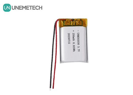 सौंदर्य उपकरणों के लिए UNEMETECH 3.7V 250mAh रिचार्जेबल लिथियम पॉलिमर बैटरी 502030