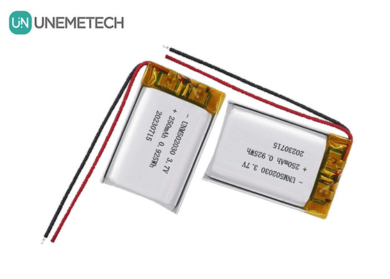सौंदर्य उपकरणों के लिए UNEMETECH 3.7V 250mAh रिचार्जेबल लिथियम पॉलिमर बैटरी 502030