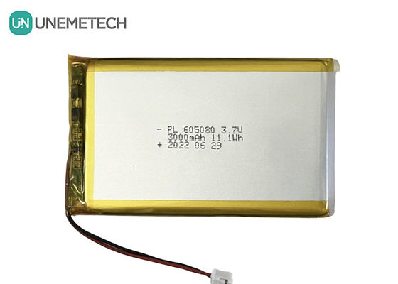 3.7V 3000mAh रिचार्जेबल लिथियम आयन बैटरी 605080 पीसीबी और इलेक्ट्रॉनिक्स के लिए वायर कनेक्टर के साथ