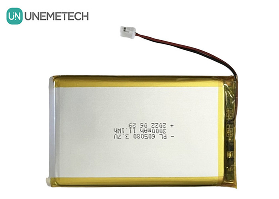 3.7V 3000mAh रिचार्जेबल लिथियम आयन बैटरी 605080 पीसीबी और इलेक्ट्रॉनिक्स के लिए वायर कनेक्टर के साथ