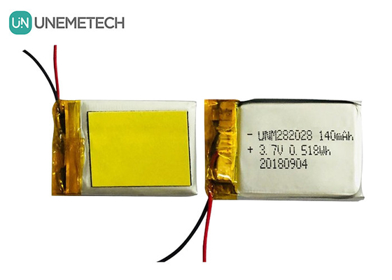 पहनने योग्य उपकरणों के लिए कम स्व-निर्वहन लिपो बैटरी 282028 / 3.7V 140mAh लिथियम पॉलिमर बैटरी