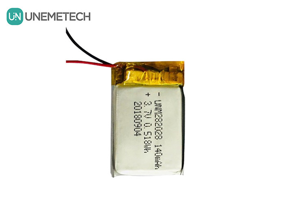 पहनने योग्य उपकरणों के लिए कम स्व-निर्वहन लिपो बैटरी 282028 / 3.7V 140mAh लिथियम पॉलिमर बैटरी
