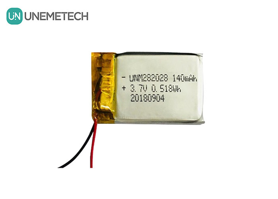 पहनने योग्य उपकरणों के लिए कम स्व-निर्वहन लिपो बैटरी 282028 / 3.7V 140mAh लिथियम पॉलिमर बैटरी