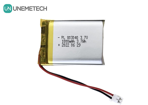 803040 3.7V ली पॉलीमर रिचार्जेबल बैटरी 3.7Wh 1000mAh जेएसटी-पीएच-2पी कनेक्टर के साथ पॉच बैटरी