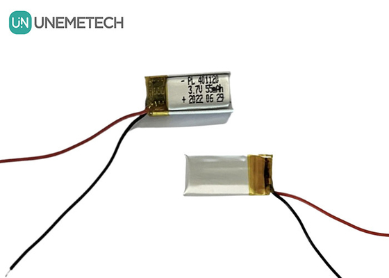 3.7V 55mAh लघु लिथियम पॉलिमर बैटरी 401120 लघु स्मार्ट एलईडी प्रकाश के लिए ली पॉली बैटरी