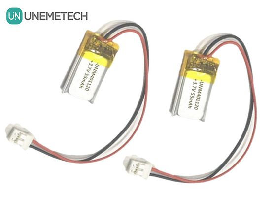 401120 3.7V 55mAh कस्टम मेड लिपो बैटरी / हेडफोन रिचार्जेबल लिपो बैटरी