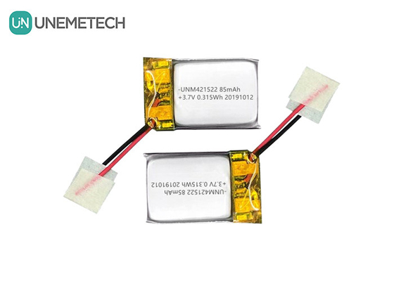 85mAh 3.7V छोटी लिथियम पॉलिमर बैटरी 421522 PCM और सीसा तार के साथ रिचार्जेबल