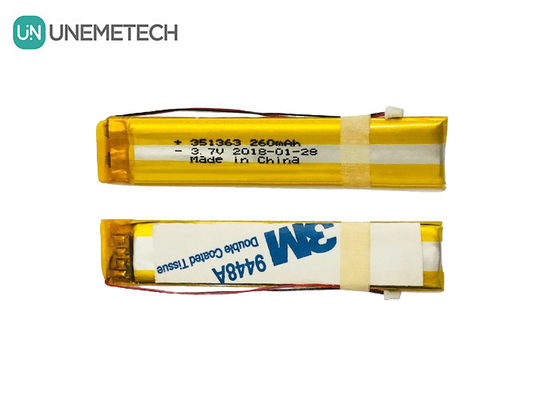 लंबी संकीर्ण 3.7V 260mAh कस्टम लिथियम पॉलिमर बैटरी 351363 बुद्धिमान चश्मे के लिए