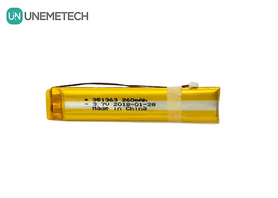 लंबी संकीर्ण 3.7V 260mAh कस्टम लिथियम पॉलिमर बैटरी 351363 बुद्धिमान चश्मे के लिए
