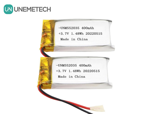 3.7V रिचार्जेबल लिथियम आयन पॉलिमर बैटरी 552035 वायरलेस डिवाइस के लिए 400mAh ली पो बैटरी