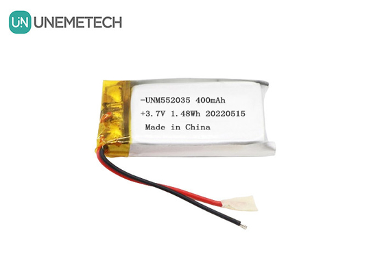 3.7V रिचार्जेबल लिथियम आयन पॉलिमर बैटरी 552035 वायरलेस डिवाइस के लिए 400mAh ली पो बैटरी
