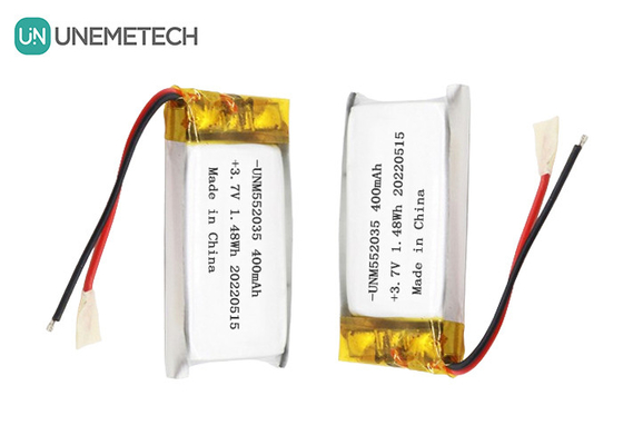 3.7V रिचार्जेबल लिथियम आयन पॉलिमर बैटरी 552035 वायरलेस डिवाइस के लिए 400mAh ली पो बैटरी