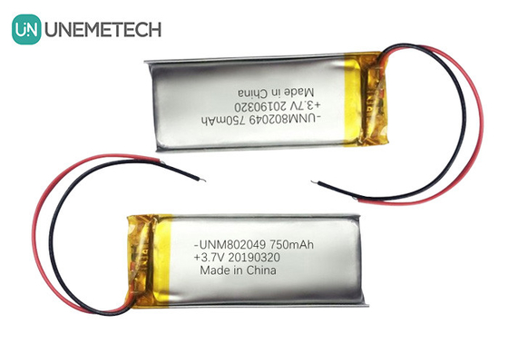 सौंदर्य उपकरण लिथियम पॉलिमर बैटरी 3.7V 750mah 802049 1C डिस्चार्ज ली पॉली बैटरी