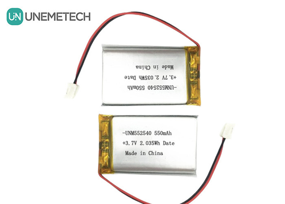 552540 प्रिज्माटिक सिल्वर रिचार्जेबल लिपो बैटरी 3.7V 550mAh PET ट्रैकर के लिए
