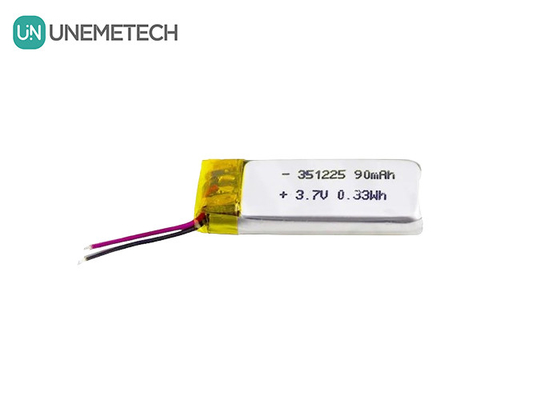 351225 पॉलिमर ली-आयन बैटरी 3.7V 90mAh रिचार्जेबल अल्ट्रा पतली ली-पॉलिमर बैटरी