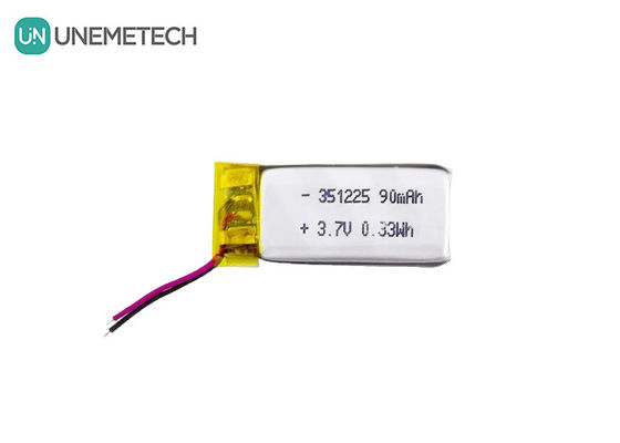 351225 पॉलिमर ली-आयन बैटरी 3.7V 90mAh रिचार्जेबल अल्ट्रा पतली ली-पॉलिमर बैटरी