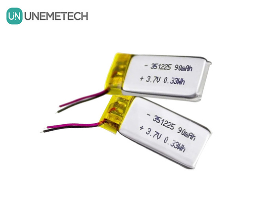 351225 पॉलिमर ली-आयन बैटरी 3.7V 90mAh रिचार्जेबल अल्ट्रा पतली ली-पॉलिमर बैटरी