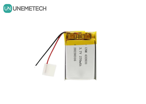 3.7V 270mAh 432031 इलेक्ट्रॉनिक उपकरणों के लिए लिथियम पॉलिमर बैटरी
