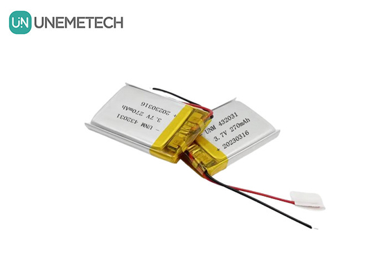 3.7V 270mAh 432031 इलेक्ट्रॉनिक उपकरणों के लिए लिथियम पॉलिमर बैटरी