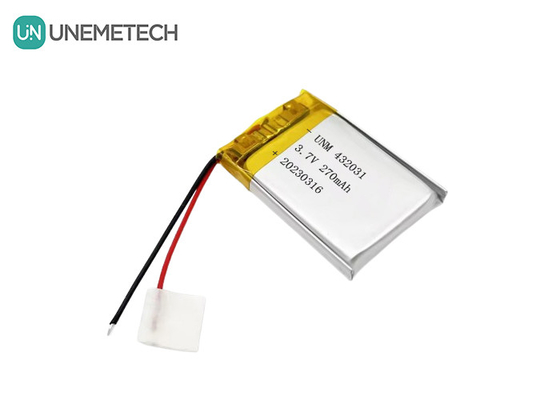 3.7V 270mAh 432031 इलेक्ट्रॉनिक उपकरणों के लिए लिथियम पॉलिमर बैटरी