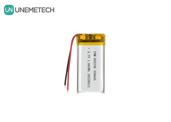 पालतू ट्रैकर के लिए लिथियम आयन पॉलिमर बैटरी 602238 3.7V 450mAh रिचार्जेबल लिथियम आयन बैटरी