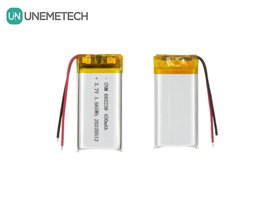 पालतू ट्रैकर के लिए लिथियम आयन पॉलिमर बैटरी 602238 3.7V 450mAh रिचार्जेबल लिथियम आयन बैटरी