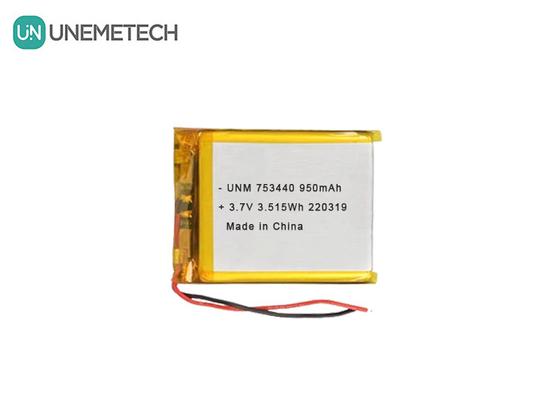 3.7V लिथियम पॉलिमर बैटरी 950mAh 753440 लघु कैमरे के लिए पाउच बैटरी