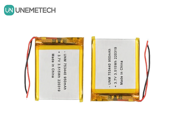 3.7V लिथियम पॉलिमर बैटरी 950mAh 753440 लघु कैमरे के लिए पाउच बैटरी