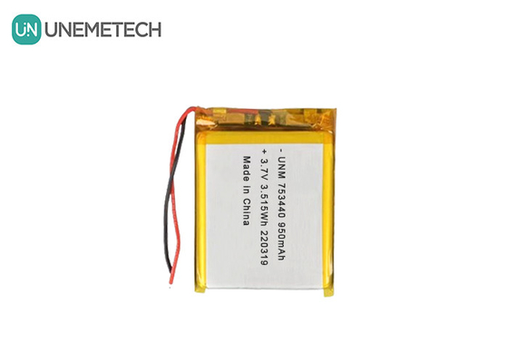 3.7V लिथियम पॉलिमर बैटरी 950mAh 753440 लघु कैमरे के लिए पाउच बैटरी