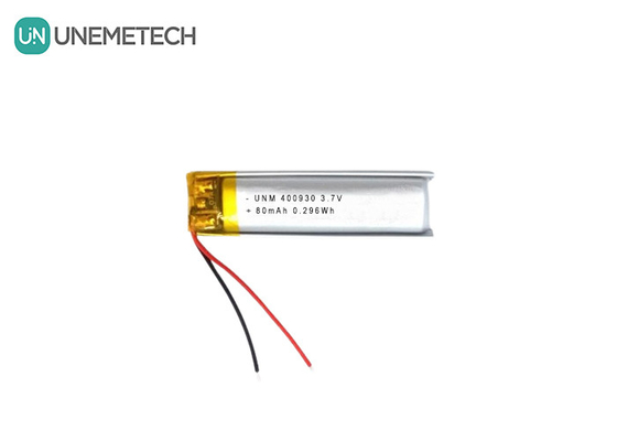 3.7V 80mAh 400930 इलेक्ट्रॉनिक मोमबत्तियों के लिए कस्टम लिथियम पॉलिमर बैटरी कम वजन