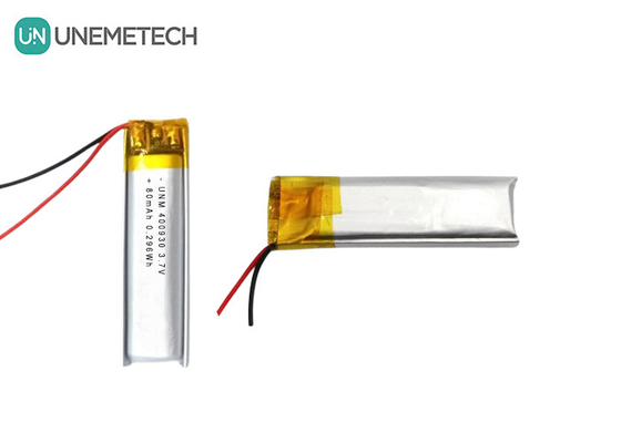 3.7V 80mAh 400930 इलेक्ट्रॉनिक मोमबत्तियों के लिए कस्टम लिथियम पॉलिमर बैटरी कम वजन