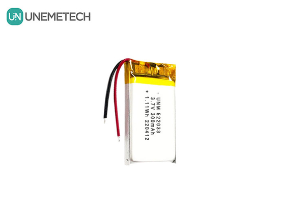 3.7V 300mAh 522033 स्मार्ट घड़ियों के लिए लचीली कस्टम लिथियम आयन पॉलिमर बैटरी
