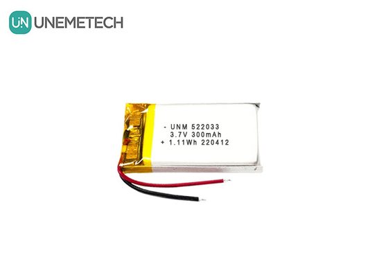 3.7V 300mAh 522033 स्मार्ट घड़ियों के लिए लचीली कस्टम लिथियम आयन पॉलिमर बैटरी