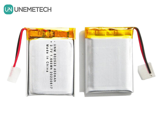 रिचार्जेबल 3.7V 450mAh 602533 डीप साइकल लिपो बैटरी स्मार्ट घड़ियों के लिए