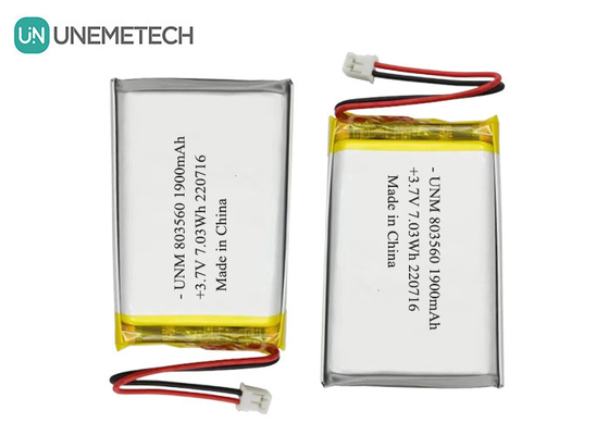 फ़्लैशलाइट के लिए रिचार्जेबल लचीली लिथियम पॉलीमर बैटरी 3.7V 1900mAh 803560