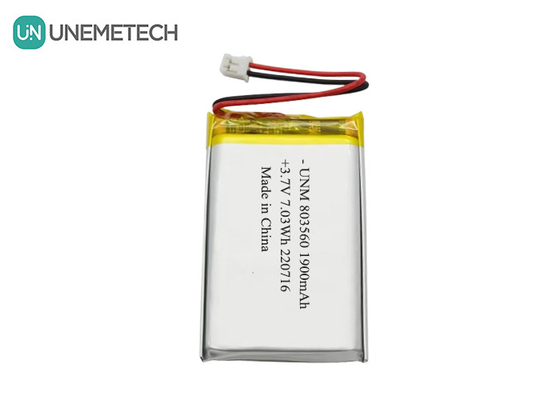 फ़्लैशलाइट के लिए रिचार्जेबल लचीली लिथियम पॉलीमर बैटरी 3.7V 1900mAh 803560