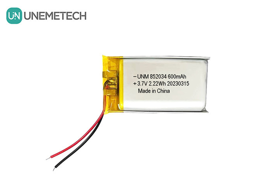 3.7V 600mAh 852034 हेडसेट के लिए रिचार्जेबल कस्टम लिथियम पॉलिमर बैटरी
