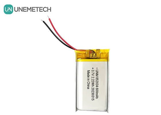 3.7V 600mAh 852034 हेडसेट के लिए रिचार्जेबल कस्टम लिथियम पॉलिमर बैटरी