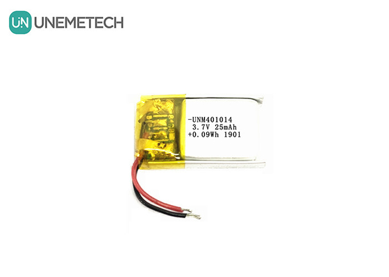 3.7V 25mAh 401014 स्मार्ट चश्मे के लिए अल्ट्रा स्मॉल रिचार्जेबल लिपो बैटरी