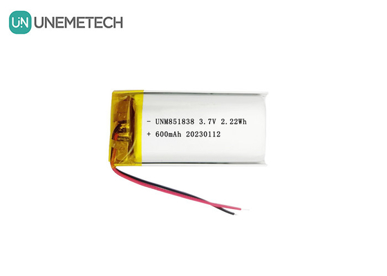 600mAh रिचार्जेबल ली पॉलीमर बैटरी 851838 3.7V कस्टम लिपो बैटरी