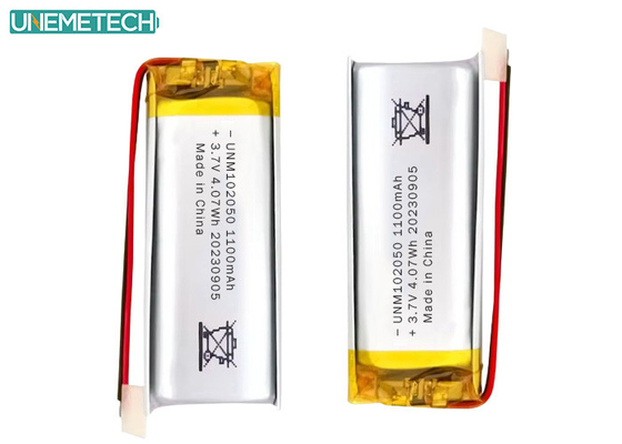 कस्टम लिपो बैटरी 102050 3.7 V 1100mAh सीई अनुमोदित के साथ ली पॉलीमर बैटरी पैक
