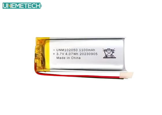 कस्टम लिपो बैटरी 102050 3.7 V 1100mAh सीई अनुमोदित के साथ ली पॉलीमर बैटरी पैक