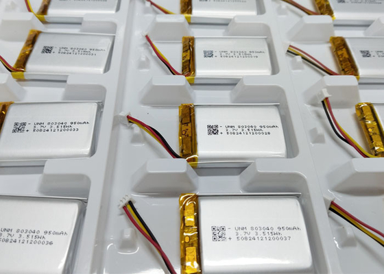 3.7V 950mAh 803040 पॉलीमर लिथियम आयन बैटरी मोलेक्स51021-3P के साथ आउटडोर इलेक्ट्रॉनिक्स के लिए